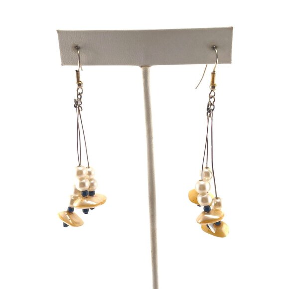 Handcrafted Dangle Earrings With Faux Pearls & Shell Accents - Picture 2 of 7